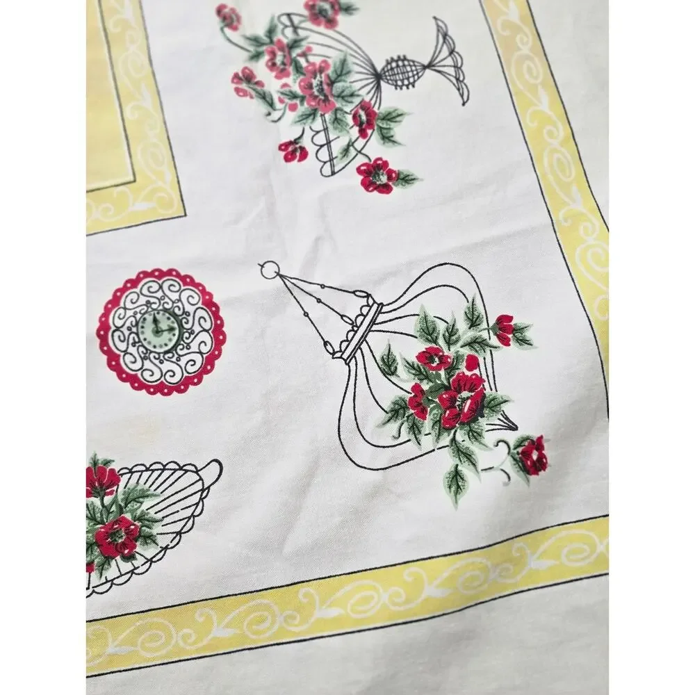 Vintage 60s Cottagecore Floral Tablecloth Retro Farmhouse Kitchen Decor 44x47.5